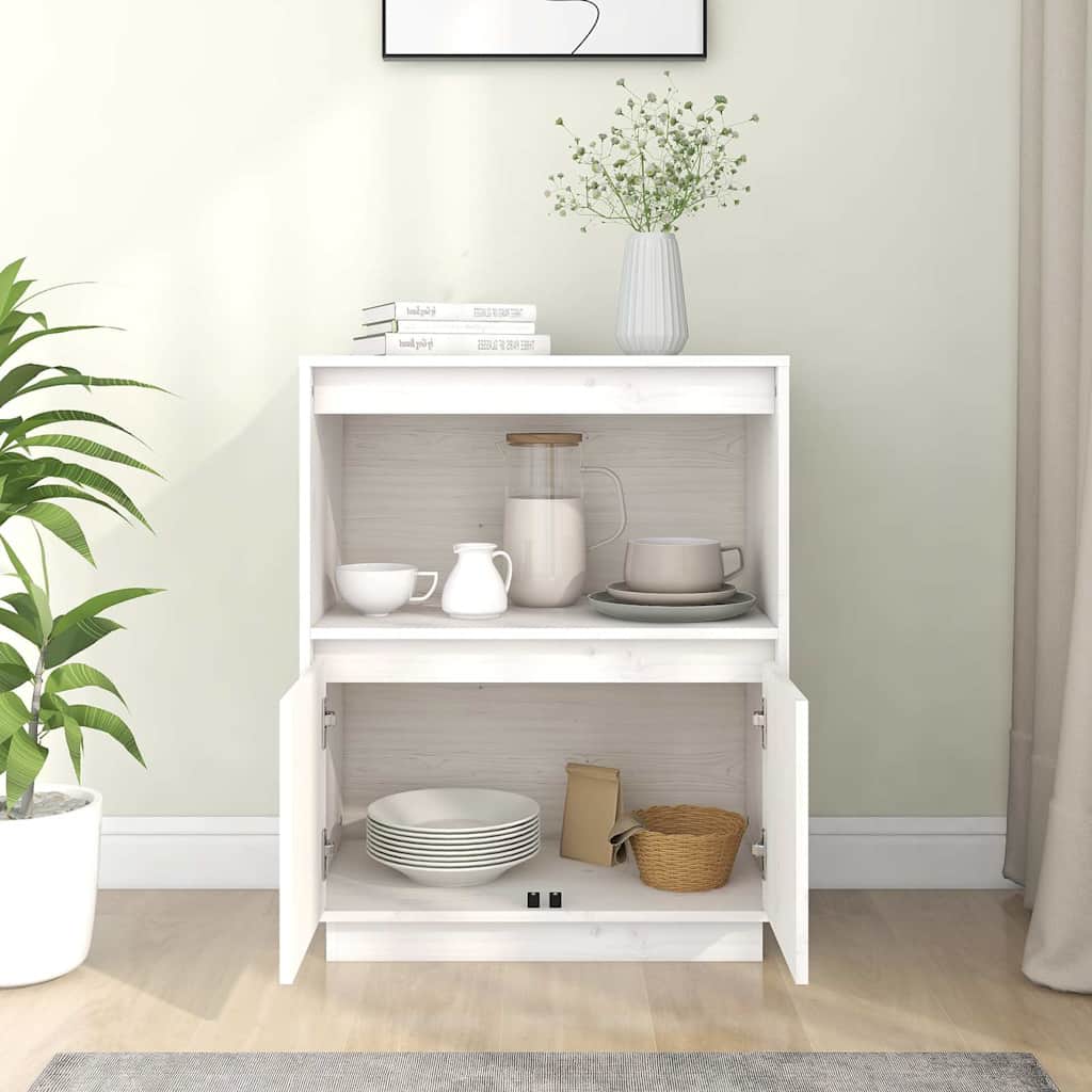 Credenza Bianca 60x34x75 cm in Legno Massello di Pino