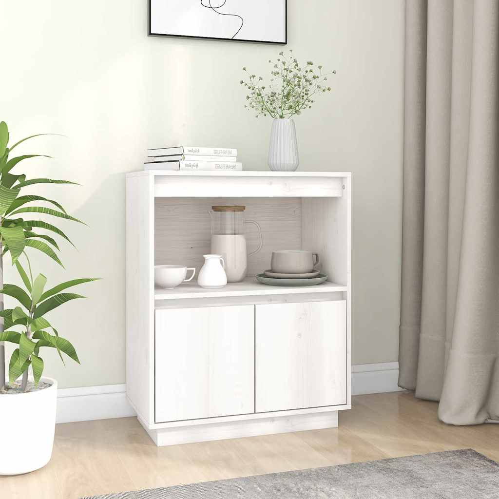Credenza Bianca 60x34x75 cm in Legno Massello di Pino