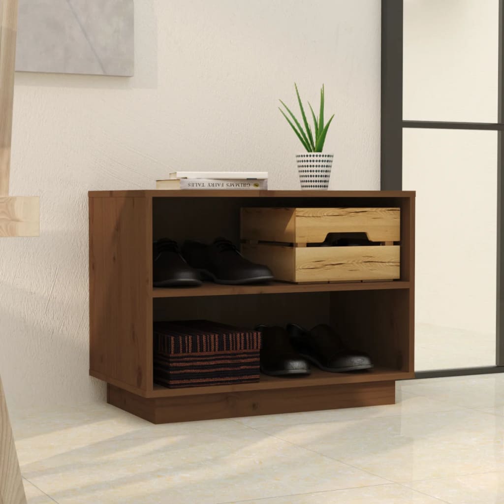 Scarpiera Marrone Ambra 60x34x45 cm in Legno Massello di Pino - homemem39