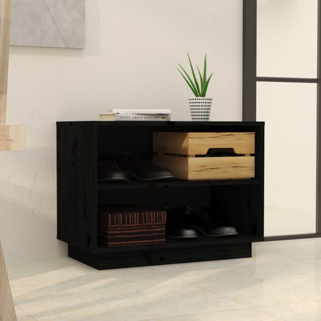 Scarpiera Nera 60x34x45 cm in Legno Massello di Pino - homemem39
