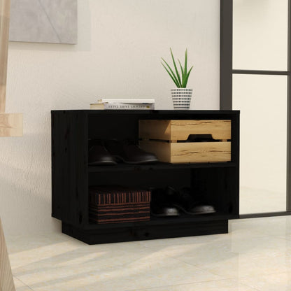 Scarpiera Nera 60x34x45 cm in Legno Massello di Pino - homemem39