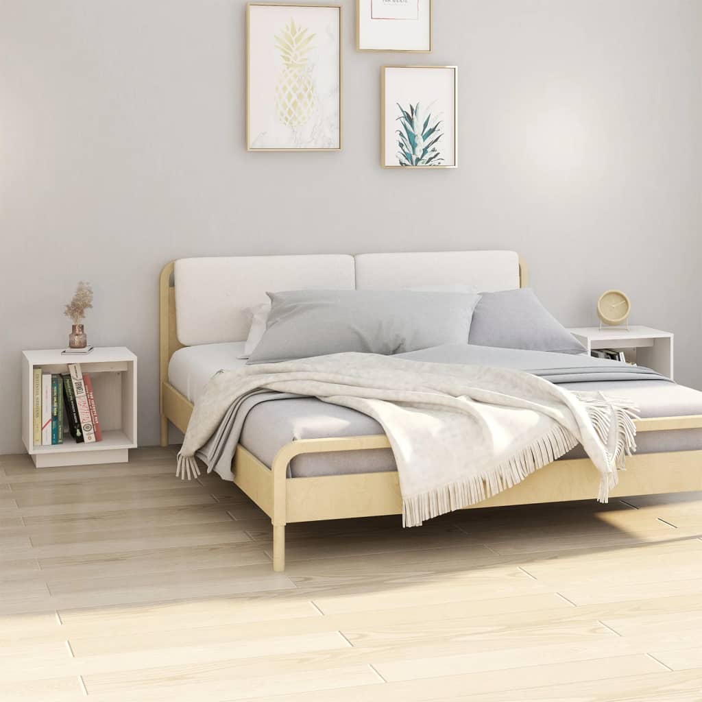 Comodini 2 pz Bianchi 40x30x40 cm in Legno Massello di Pino - homemem39