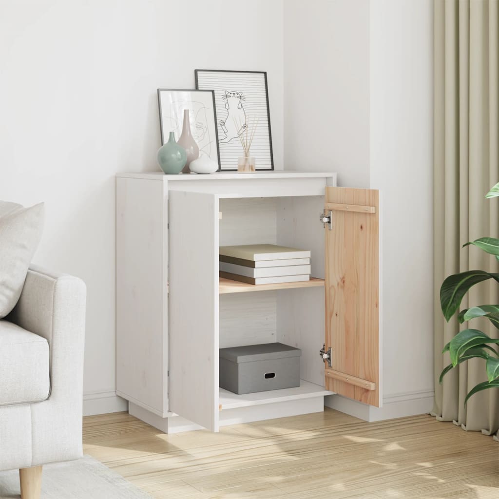 Credenza Bianca 60x34x75 cm in Legno Massello di Pino