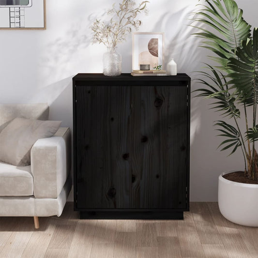 Black Sideboard 60x34x75 cm in Solid Pine Wood