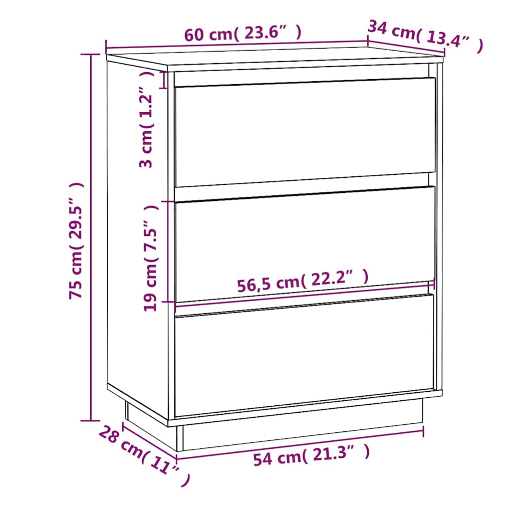 Credenza Bianca 60x34x75 cm in Legno Massello di Pino