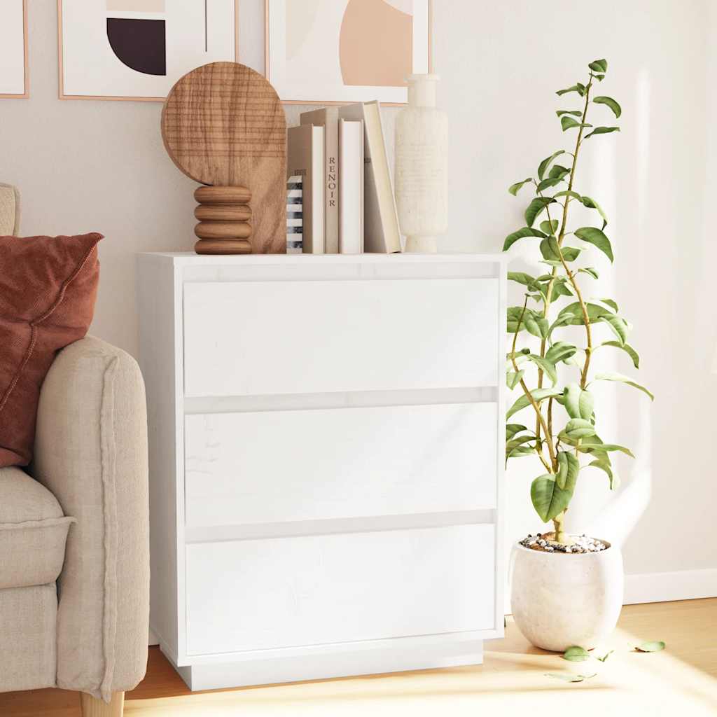 Credenza Bianca 60x34x75 cm in Legno Massello di Pino