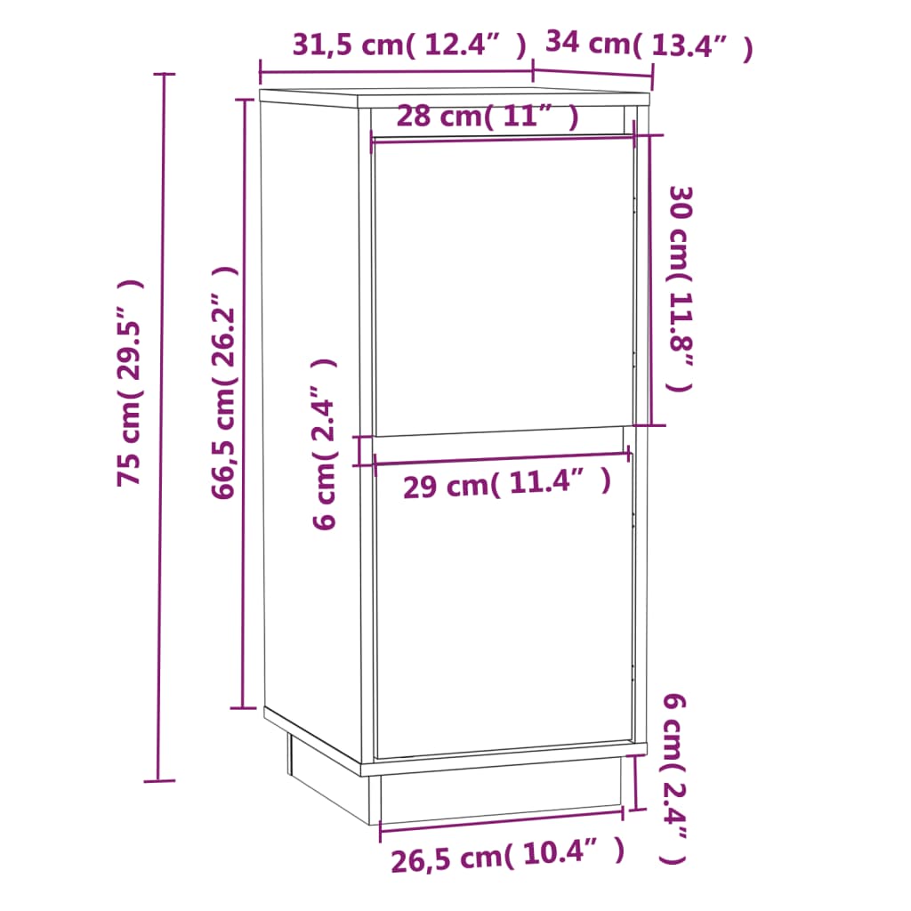 Credenza 31,5x34x75 cm in Legno Massello di Pino - homemem39