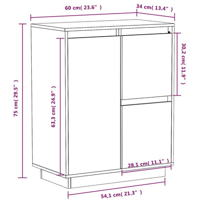 Credenza Bianca 60x34x75 cm in Legno Massello di Pino