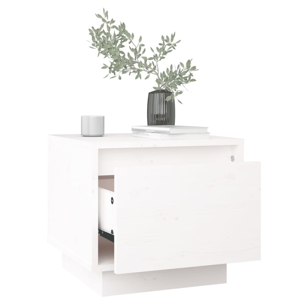 Comodino Bianco 35x34x32 cm in Legno Massello di Pino | homemem39