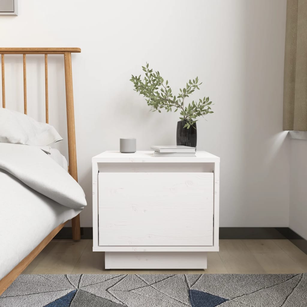 Comodino Bianco 35x34x32 cm in Legno Massello di Pino | homemem39
