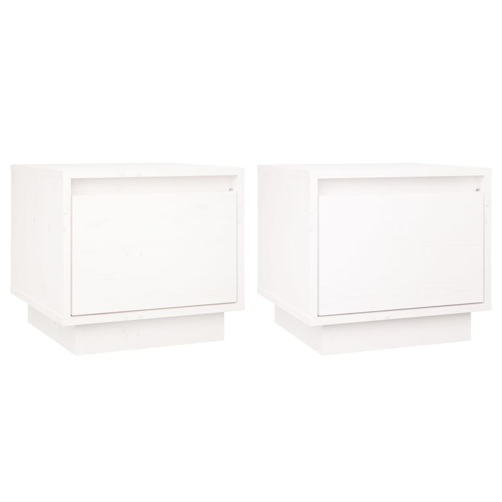 Comodini 2 pz Bianchi 35x34x32 cm in Legno Massello di Pino