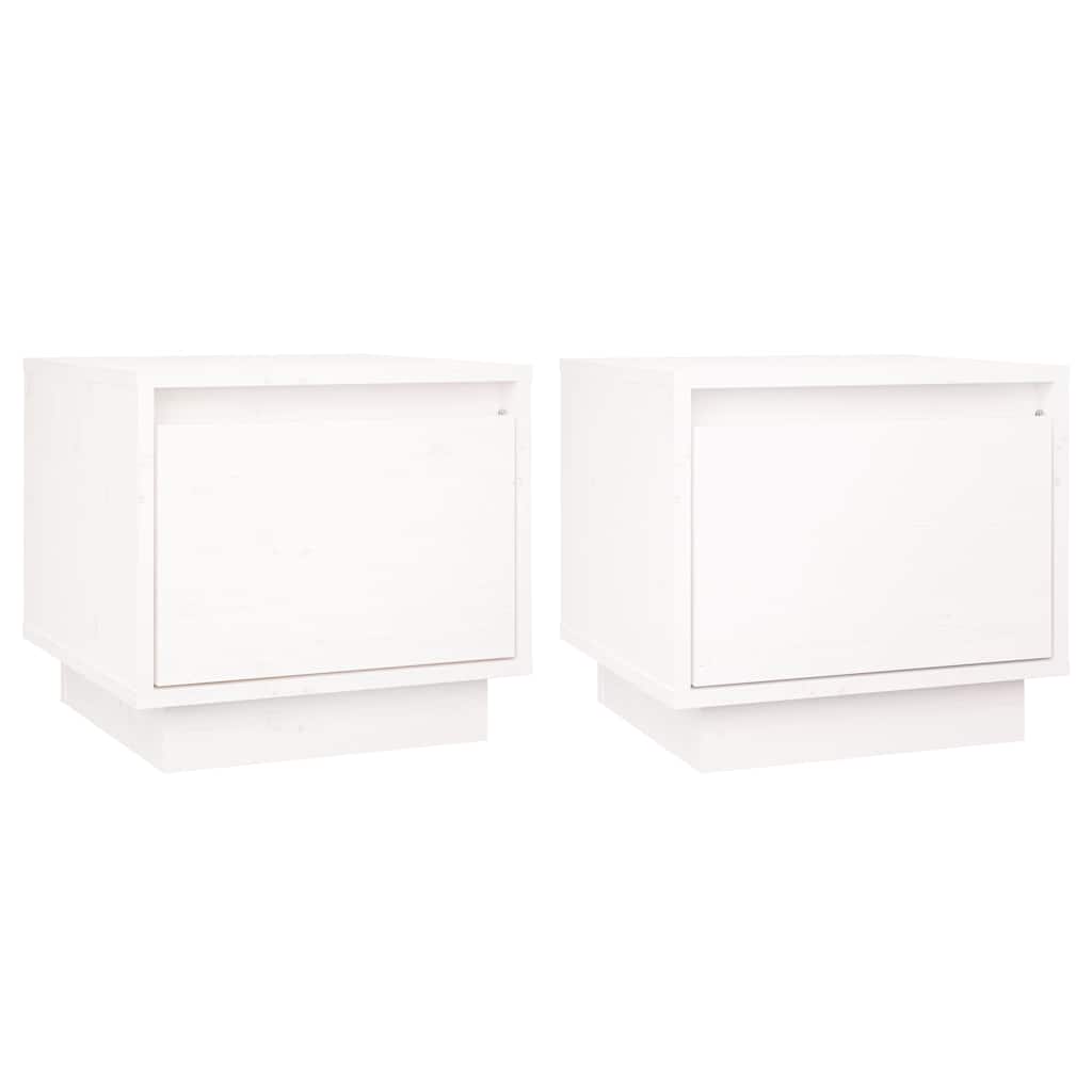 Comodini 2 pz Bianchi 35x34x32 cm in Legno Massello di Pino