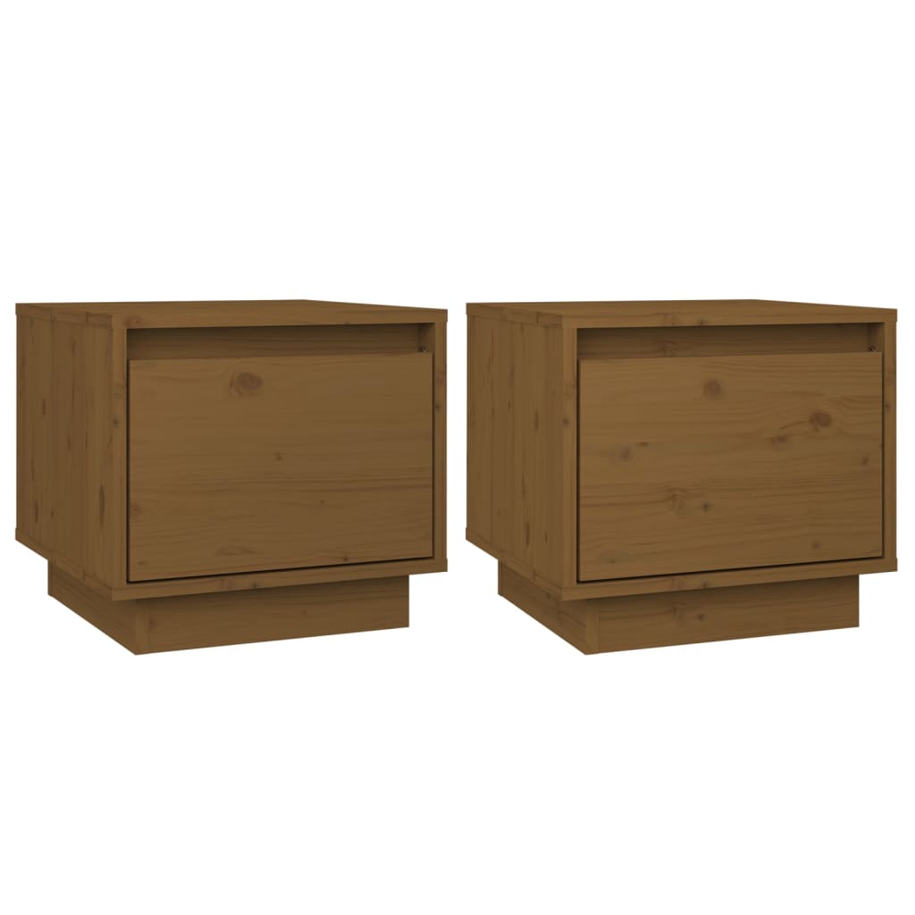 Comodini 2 pz Ambrati 35x34x32 cm in Legno Massello di Pino