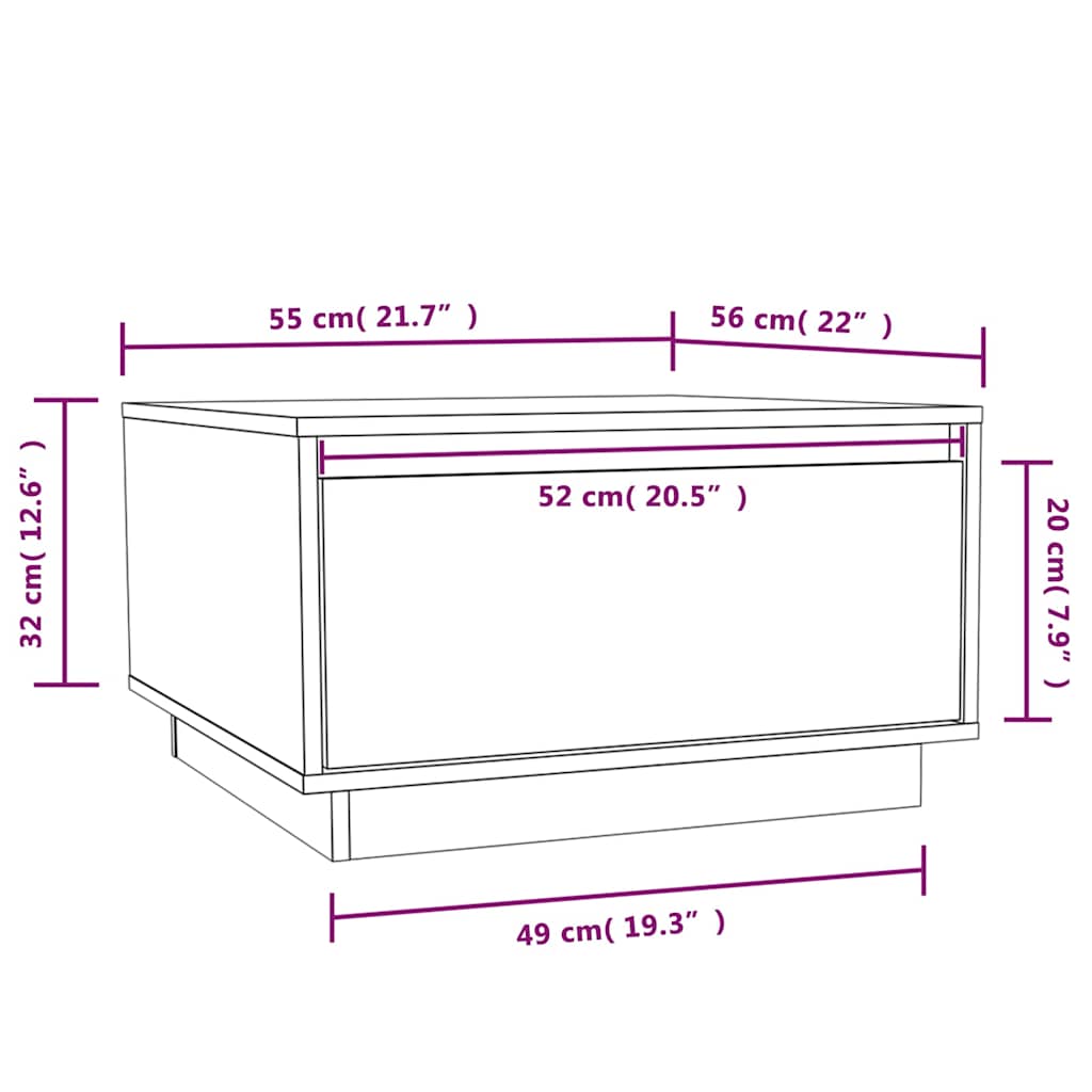 Tavolino da Salotto Bianco 55x56x32 cm Legno Massello di Pino