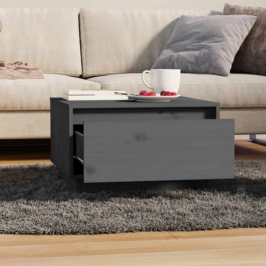Tavolino da Salotto Grigio 55x56x32 cm Legno Massello di Pino | homemem39