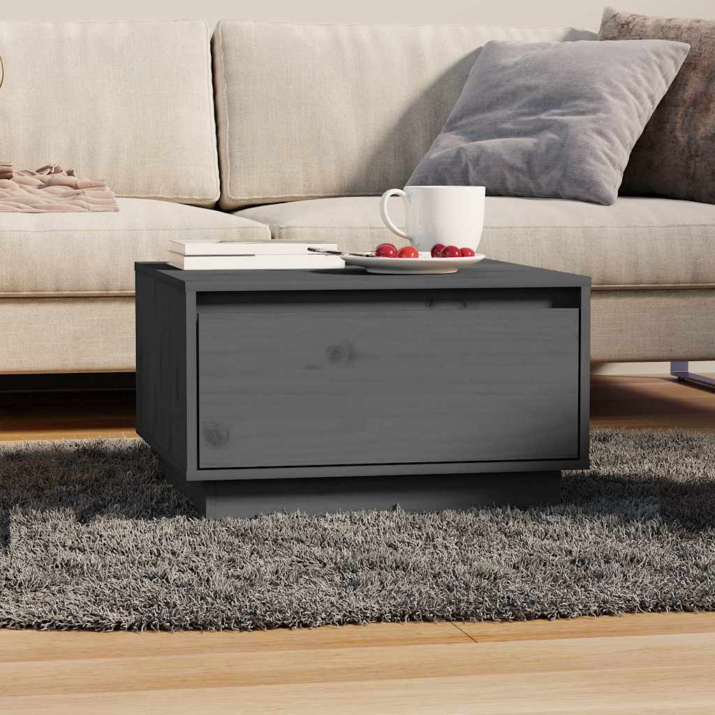 Tavolino da Salotto Grigio 55x56x32 cm Legno Massello di Pino | homemem39