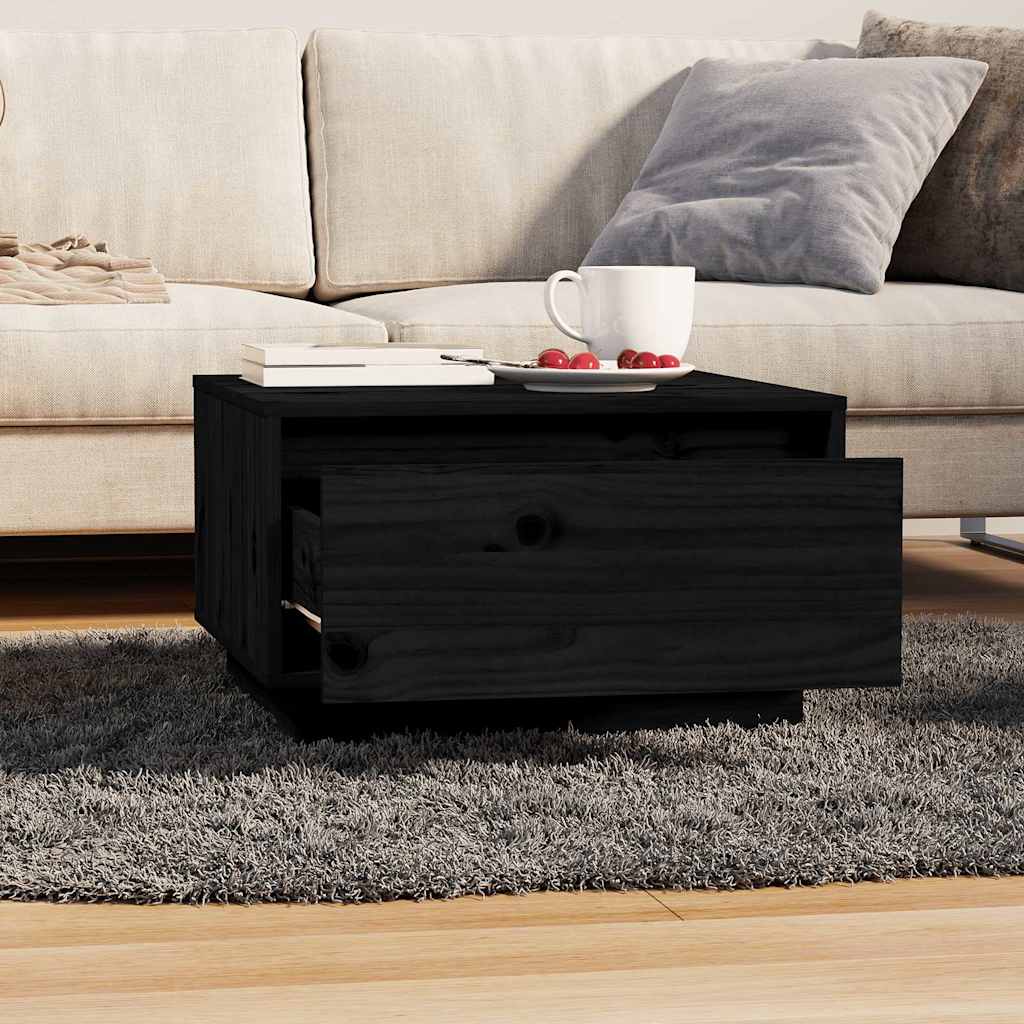 Tavolino da Salotto Nero 55x56x32 cm in Legno Massello di Pino