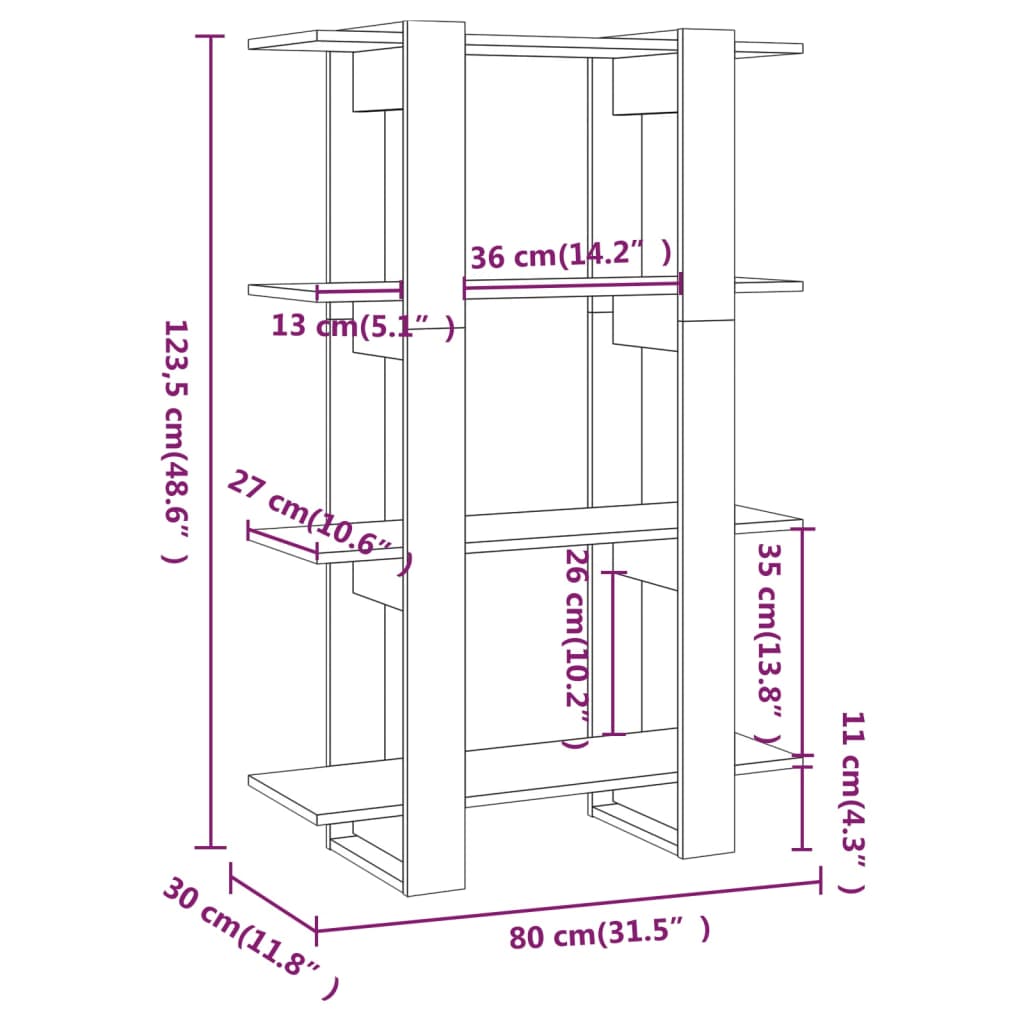 Libreria/Divisorio Rovere Sonoma 80x30x123,5 cm | homemem39
