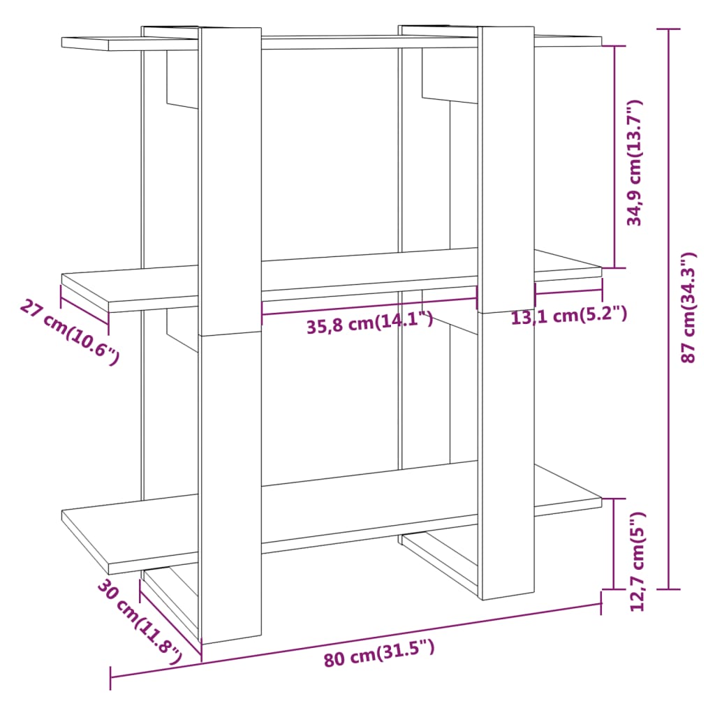 Libreria/Divisorio Rovere Fumo 80x30x87 cm | homemem39