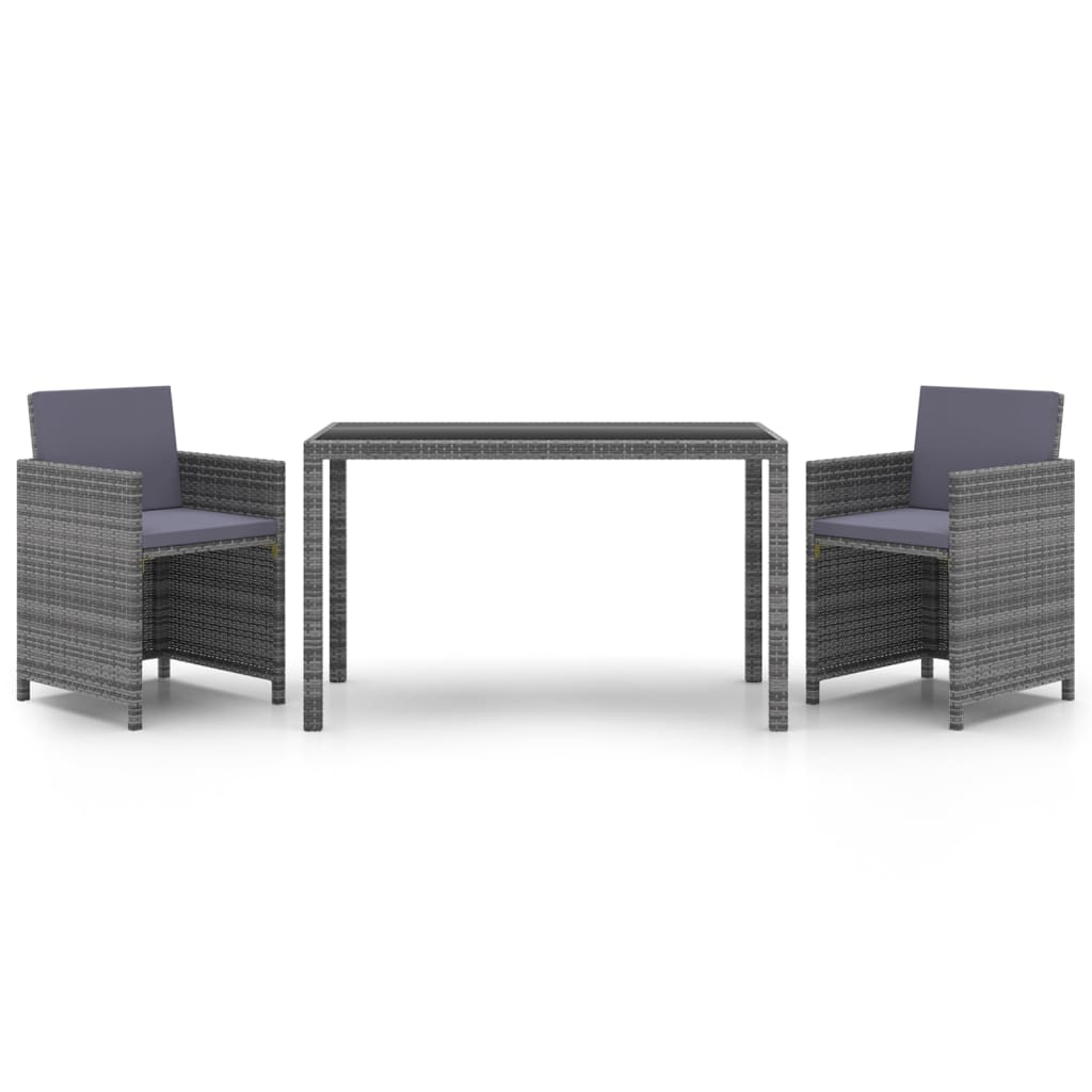 Set da Pranzo da Giardino 3 pz con Cuscini Polyrattan Grigio
