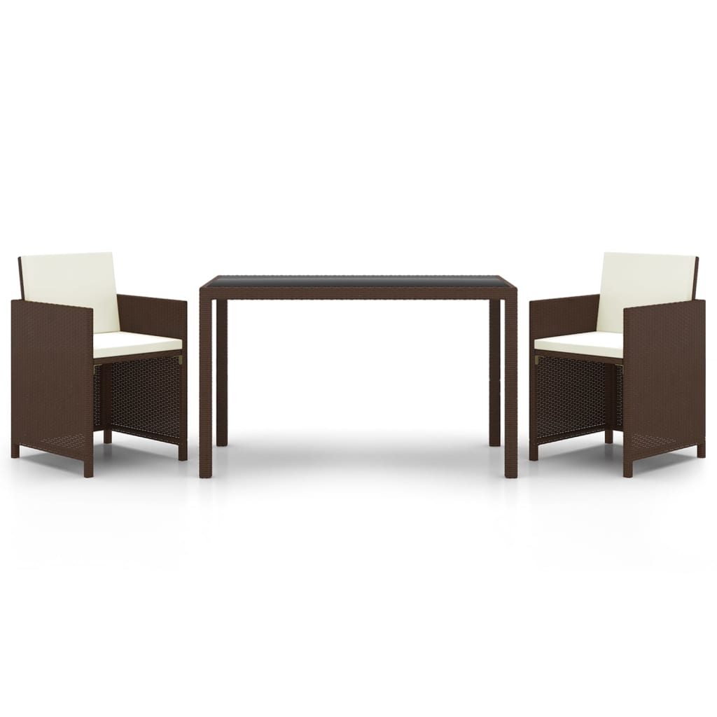 Set da Pranzo da Giardino 3 pz e Cuscini in Polyrattan Marrone | homemem39