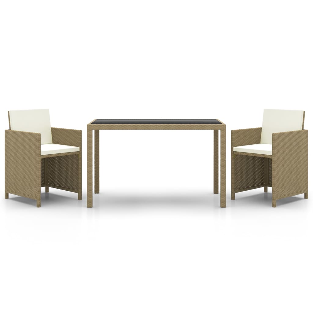 Set da Pranzo da Giardino 3 pz con Cuscini in Polyrattan Beige