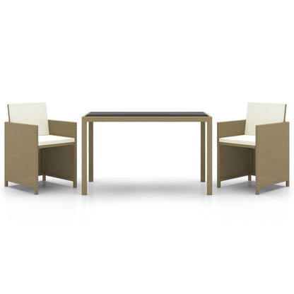 Set da Pranzo da Giardino 3 pz con Cuscini in Polyrattan Beige