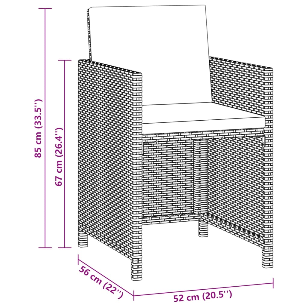 Set da Pranzo da Giardino 3 pz con Cuscini in Polyrattan Beige | homemem39