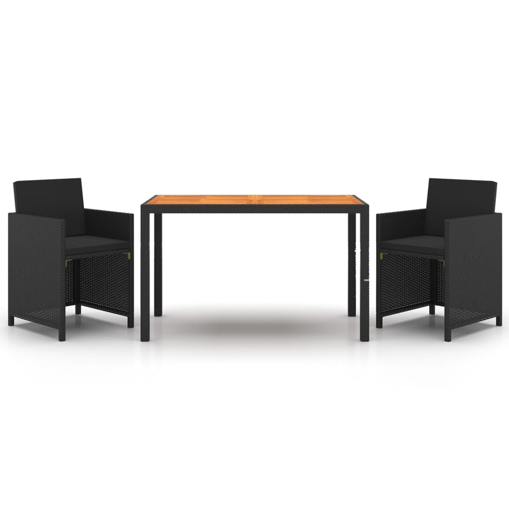 Set da Pranzo da Giardino 3 pz con Cuscini in Polyrattan Nero | homemem39