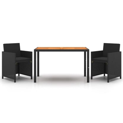 Set da Pranzo da Giardino 3 pz con Cuscini in Polyrattan Nero | homemem39