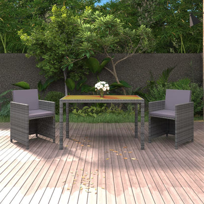 Set da Pranzo da Giardino 3 pz con Cuscini Polyrattan Grigio