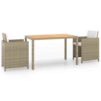 Set da Pranzo da Giardino 3 pz con Cuscini in Polyrattan Beige