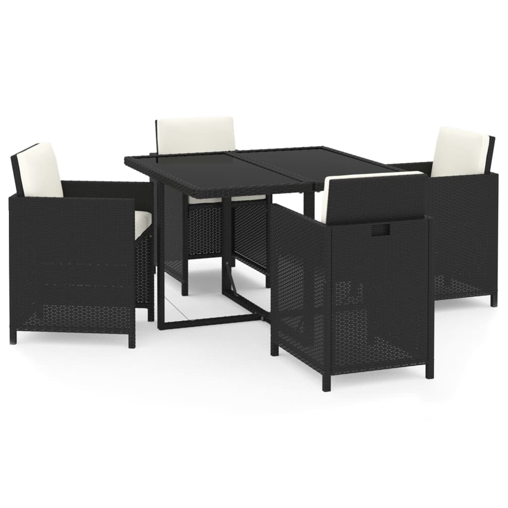 Set da Pranzo da Giardino 5 pz con Cuscini in Polyrattan Nero - homemem39