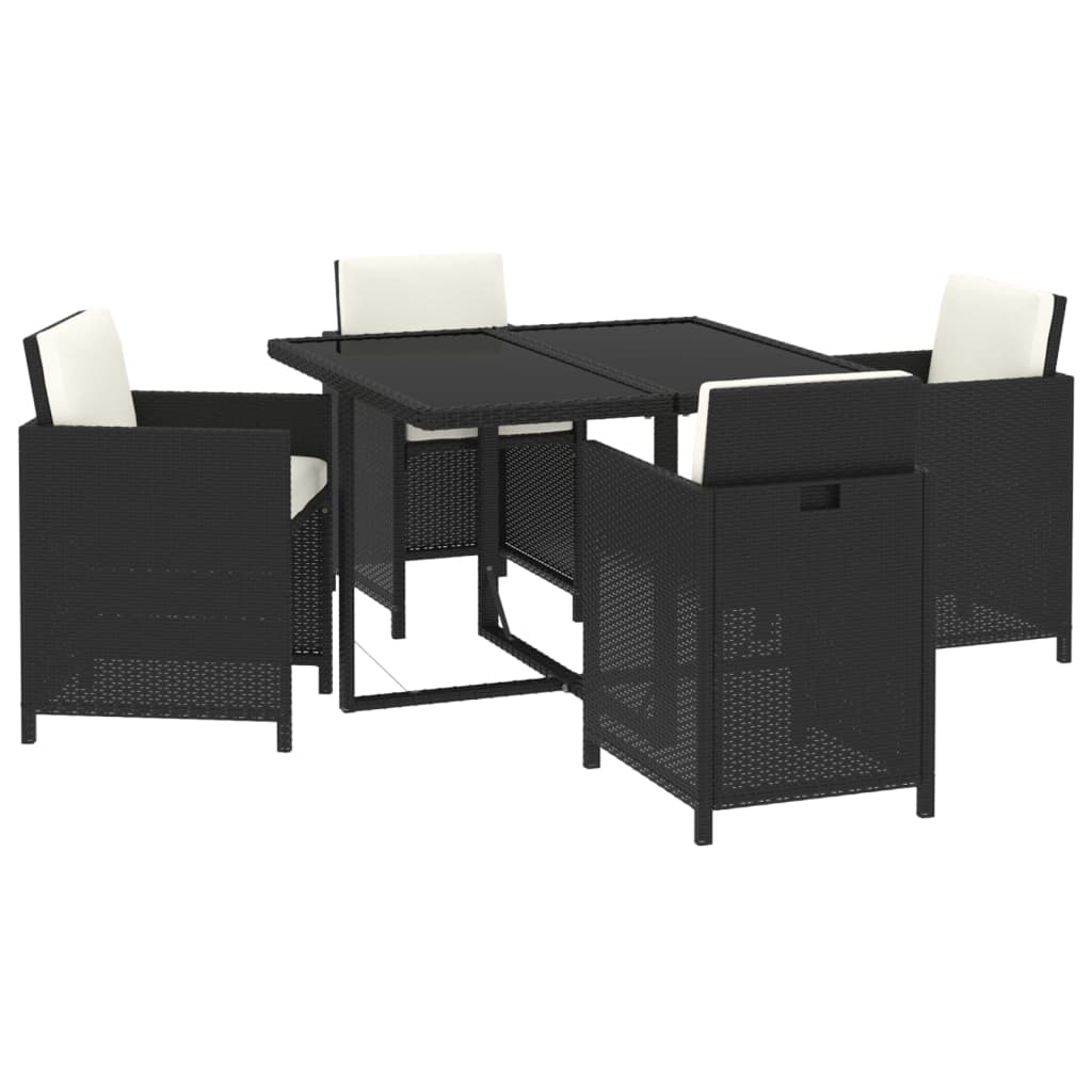 Set da Pranzo da Giardino 5 pz con Cuscini in Polyrattan Nero - homemem39