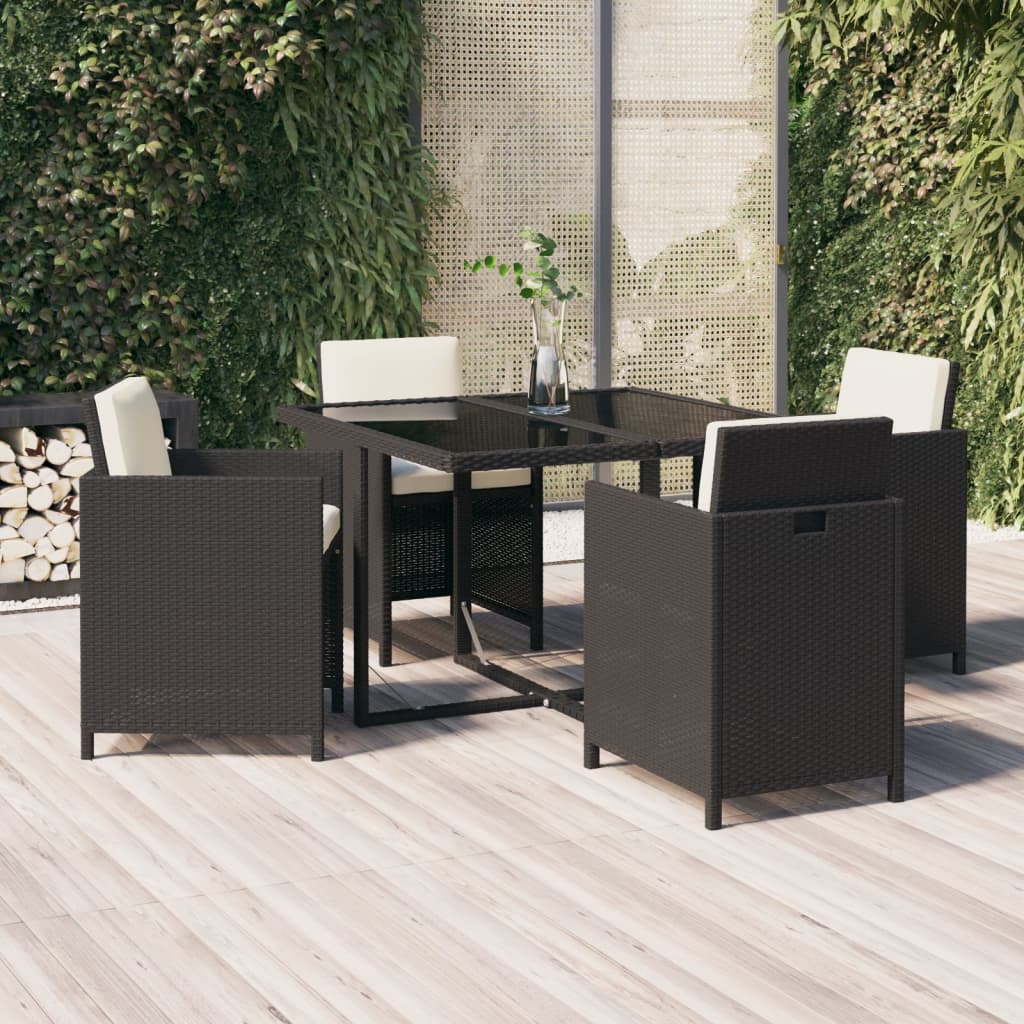 Set da Pranzo da Giardino 5 pz con Cuscini in Polyrattan Nero - homemem39