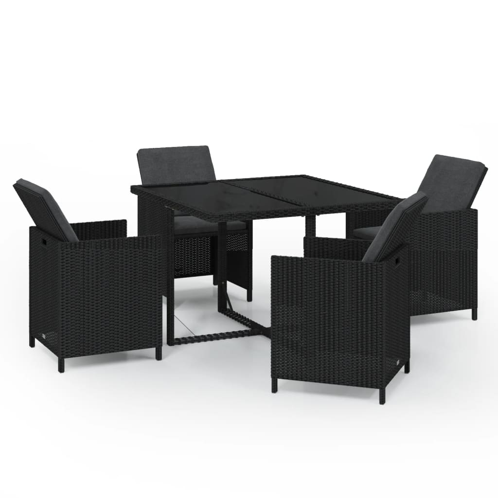 Set da Pranzo da Giardino 5 pz con Cuscini in Polyrattan Nero - homemem39