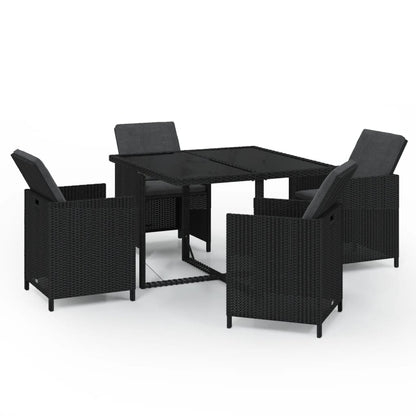 Set da Pranzo da Giardino 5 pz con Cuscini in Polyrattan Nero - homemem39