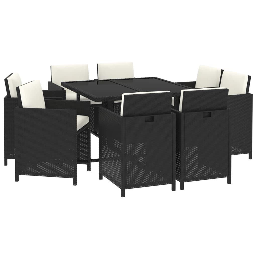 Set da Pranzo da Giardino 9 pz con Cuscini Nero in Polyrattan - homemem39