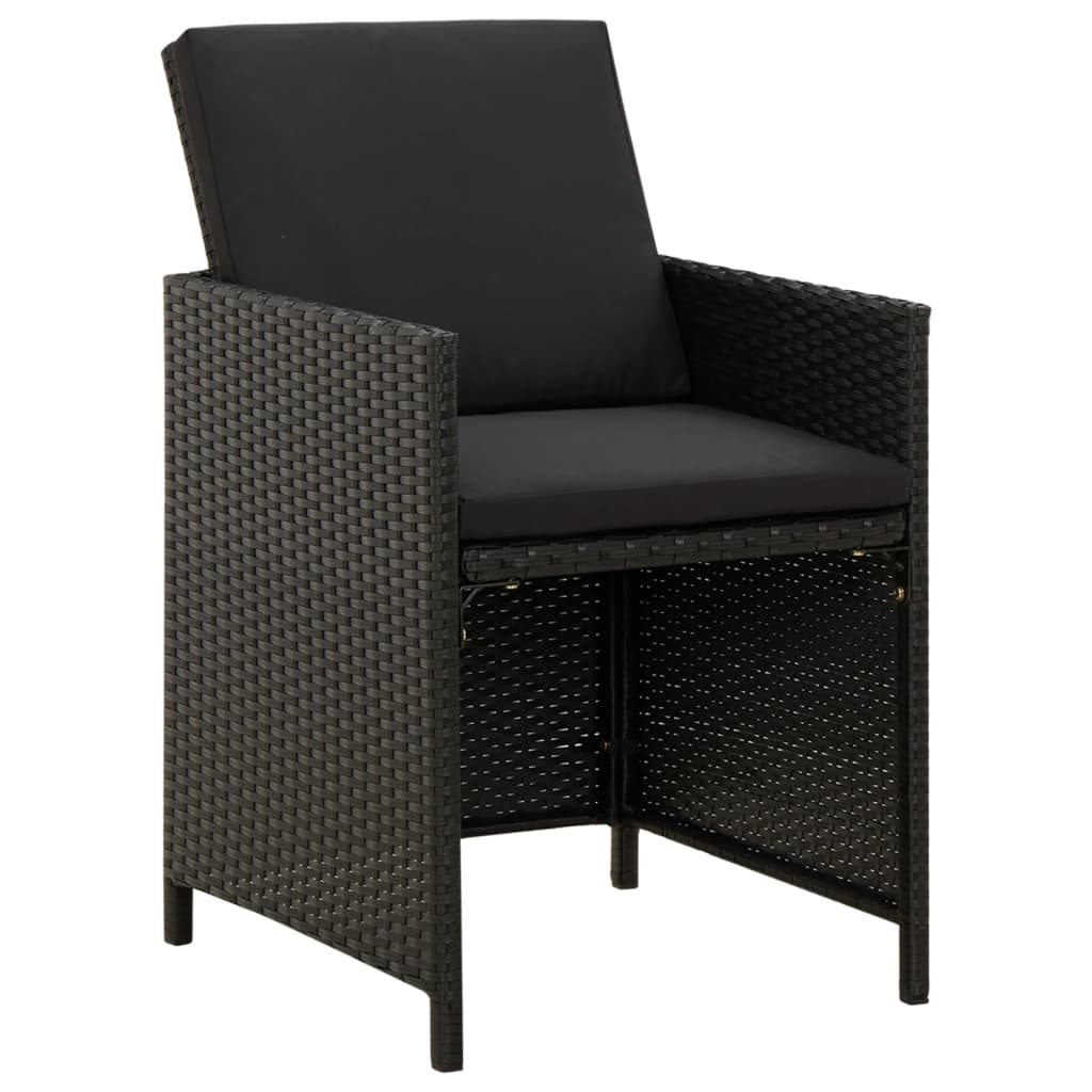 Set da Pranzo da Giardino 9 pz con Cuscini Nero in Polyrattan - homemem39