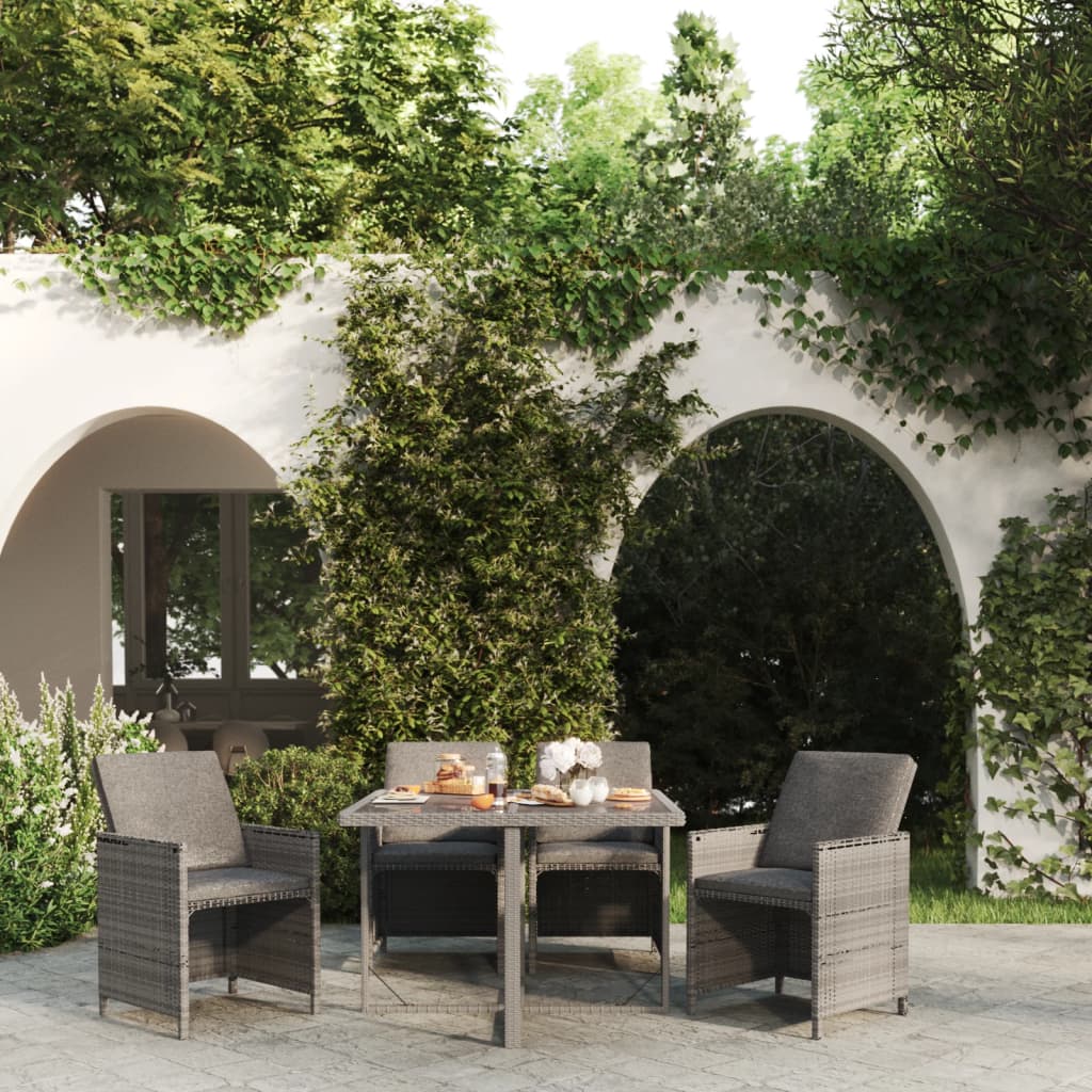 Set da Pranzo da Giardino 5 pz con Cuscini in Polyrattan Grigio - homemem39