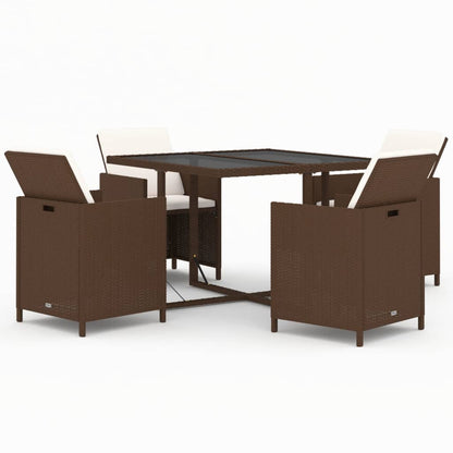 Set da Pranzo da Giardino 5pz con Cuscini in Polyrattan Marrone - homemem39