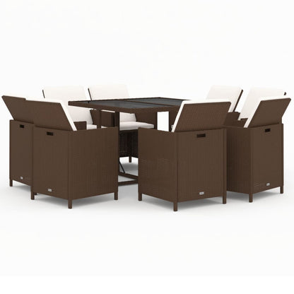 Set Divani da Giardino 9 pz con Cuscini in Polyrattan Marrone - homemem39