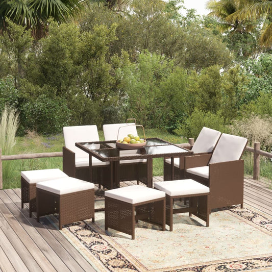Set Divani da Giardino 9 pz con Cuscini in Polyrattan Marrone - homemem39