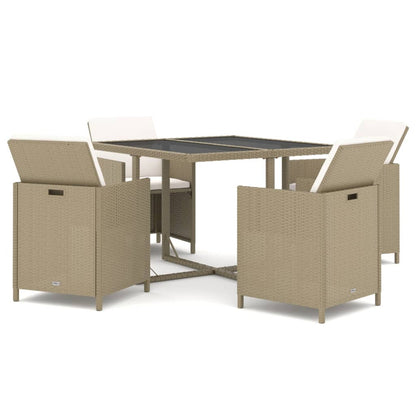 Set da Pranzo da Giardino 5 pz con Cuscini Beige in Polyrattan - homemem39