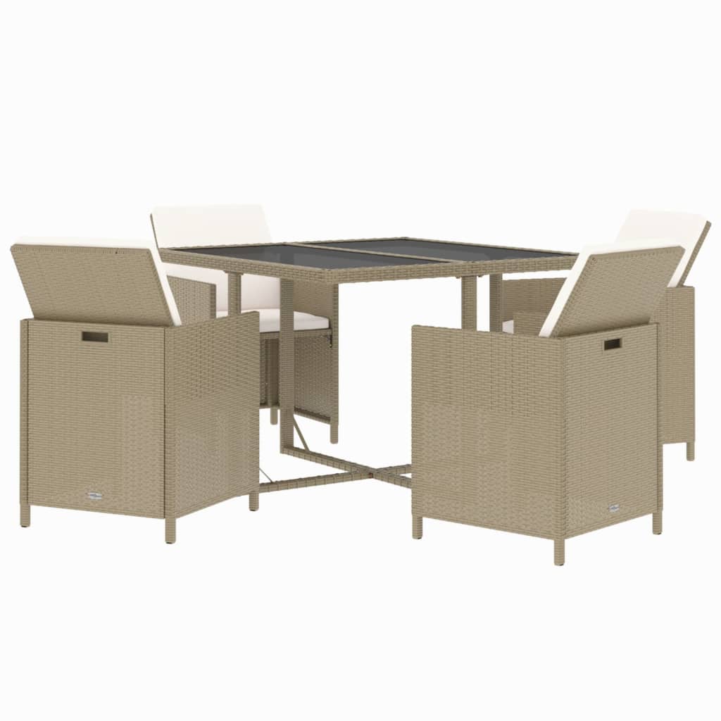 Set da Pranzo da Giardino 5 pz con Cuscini Beige in Polyrattan - homemem39