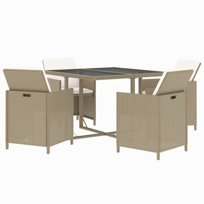 Set da Pranzo da Giardino 5 pz con Cuscini Beige in Polyrattan - homemem39