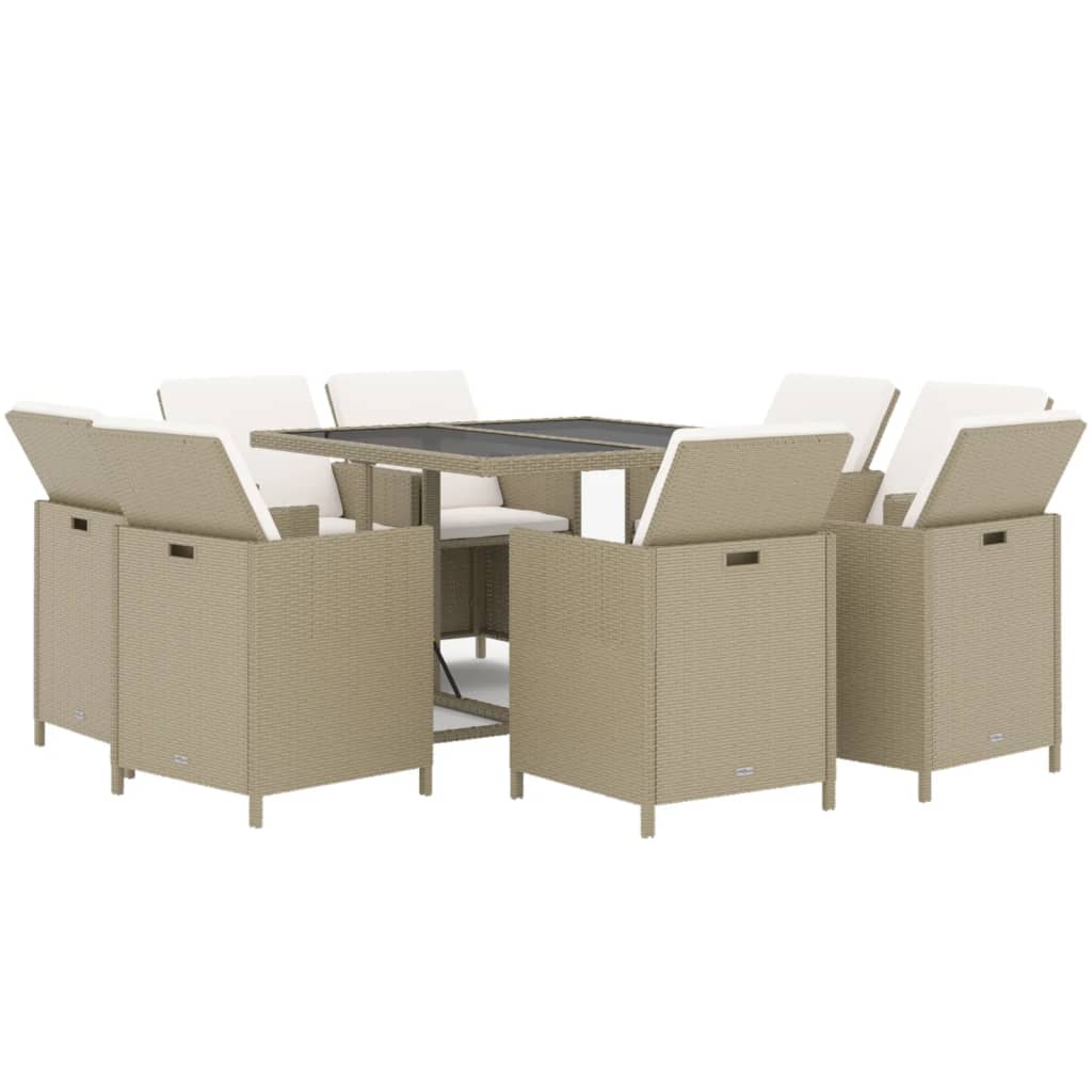 Set da Pranzo da Giardino 9 pz con Cuscini in Polyrattan Beige - homemem39