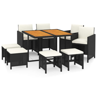 Set da Pranzo da Giardino 9 pz con Cuscini Nero in Polyrattan - homemem39