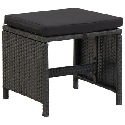 Set da Pranzo da Giardino 9 pz con Cuscini Nero in Polyrattan - homemem39