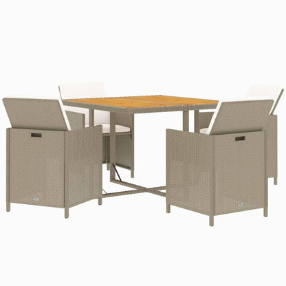 Set da Pranzo da Giardino 5 pz con Cuscini Beige in Polyrattan - homemem39